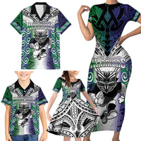 Custom New Zealand Warrior Family Matching Short Sleeve Bodycon Dress and Hawaiian Shirt Maori Tribal Pattern LT05 - Polynesian Pride