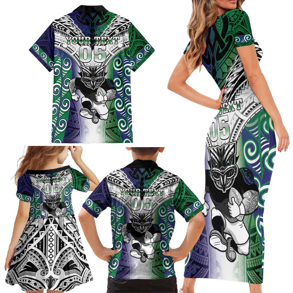 Custom New Zealand Warrior Family Matching Short Sleeve Bodycon Dress and Hawaiian Shirt Maori Tribal Pattern LT05 - Polynesian Pride