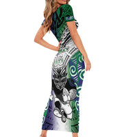 Custom New Zealand Warrior Family Matching Short Sleeve Bodycon Dress and Hawaiian Shirt Maori Tribal Pattern LT05 - Polynesian Pride