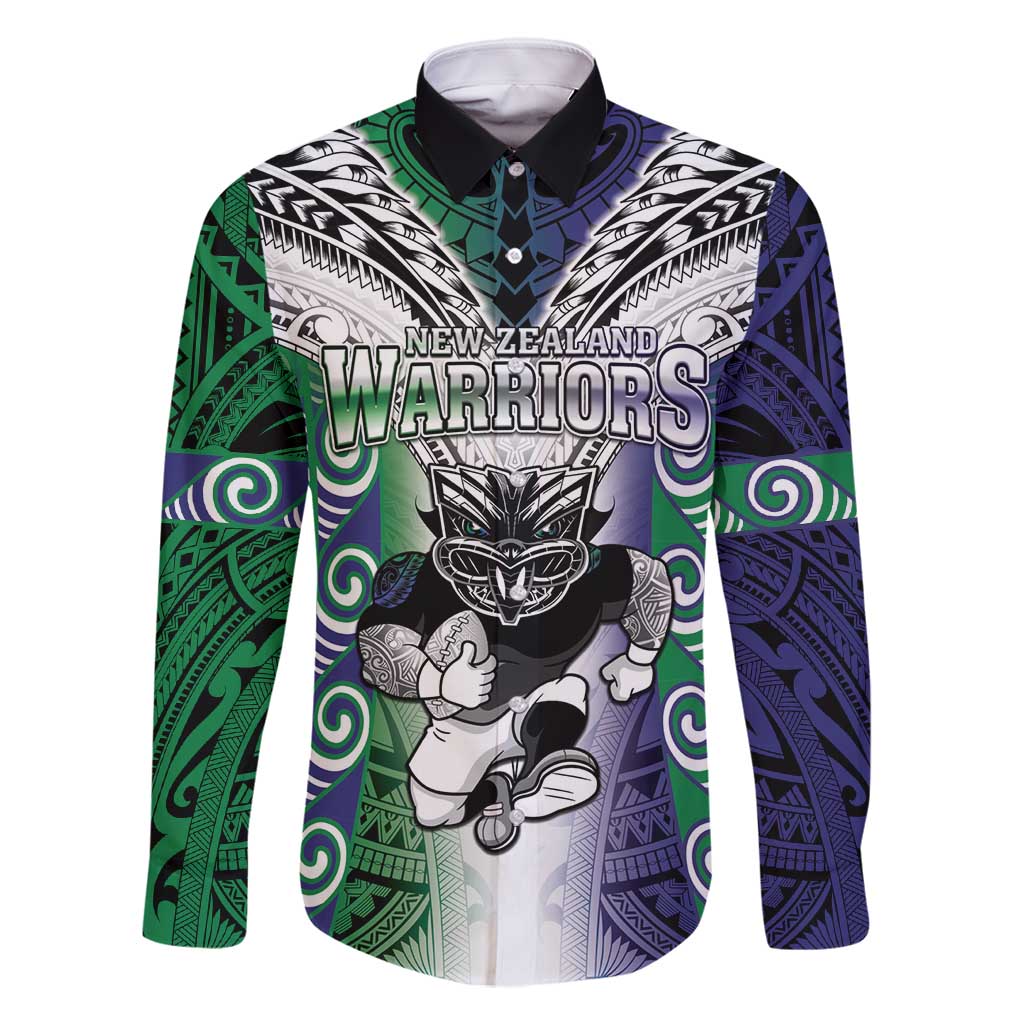 Custom New Zealand Warrior Family Matching Tank Maxi Dress and Hawaiian Shirt Maori Tribal Pattern LT05 Dad's Shirt - Long Sleeve Green - Polynesian Pride