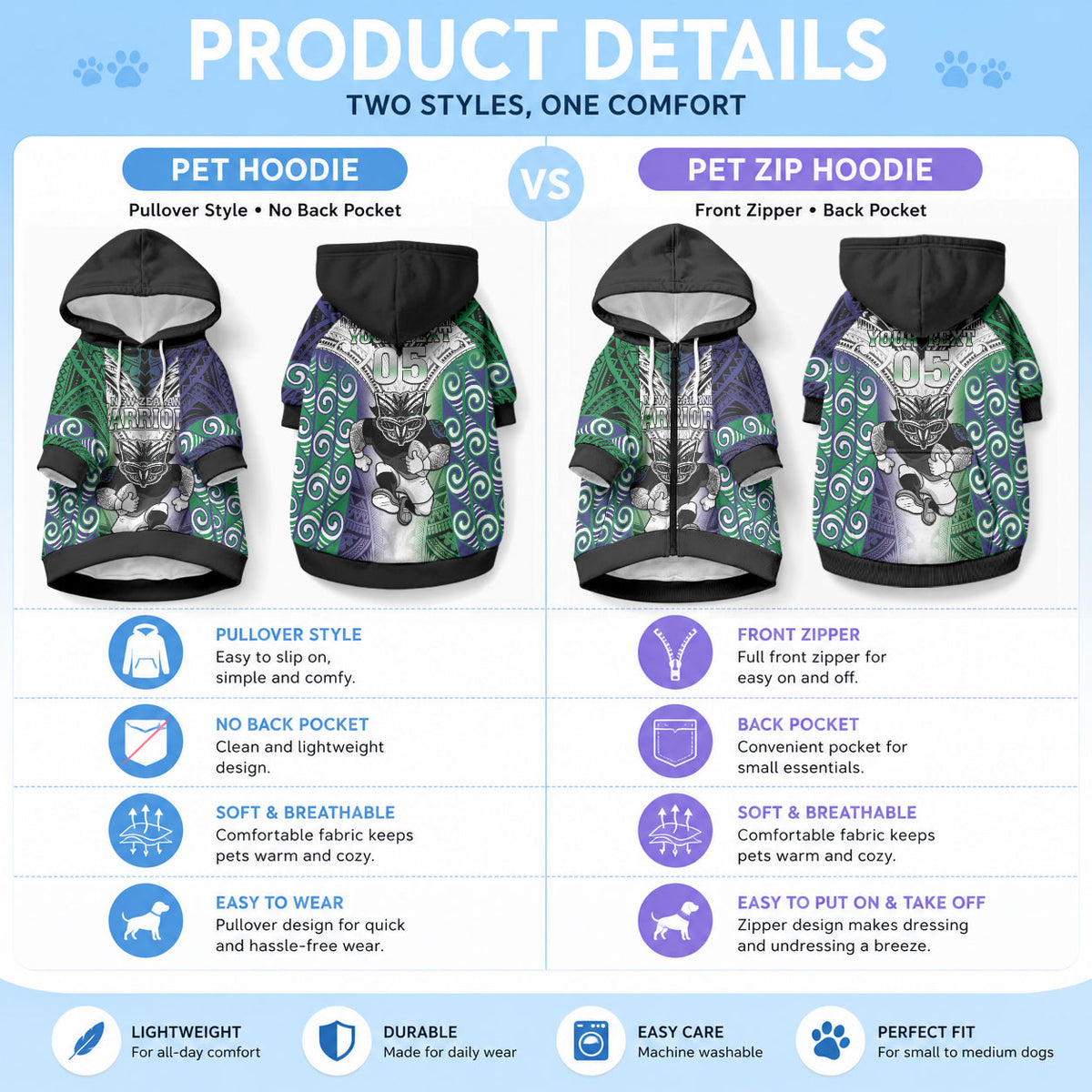 Custom New Zealand Warrior Pet Hoodie Maori Tribal Pattern LT05 - Polynesian Pride