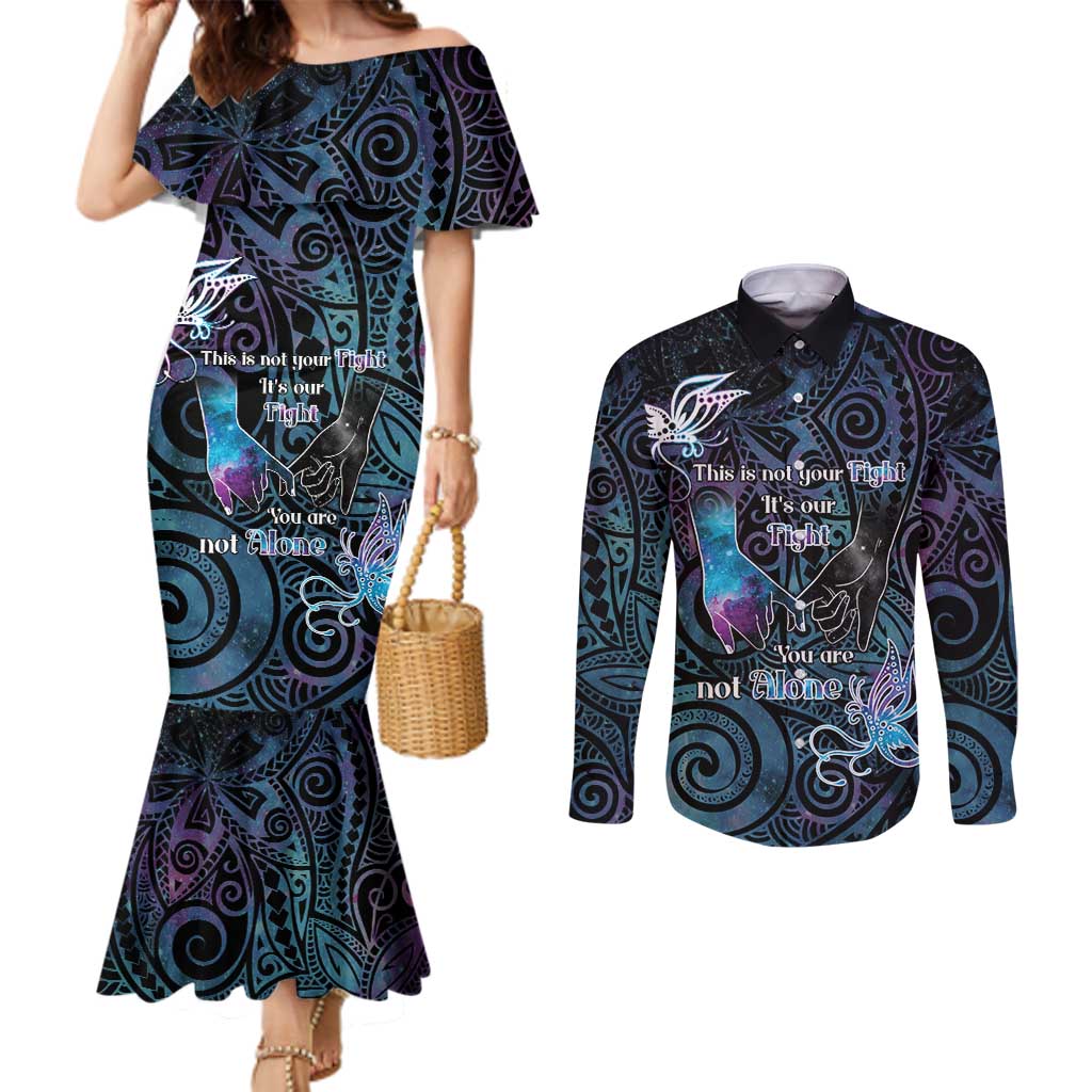 Suicide Awareness Couples Matching Mermaid Dress and Long Sleeve Button Shirt You Are Not Alone - Polynesian Pride