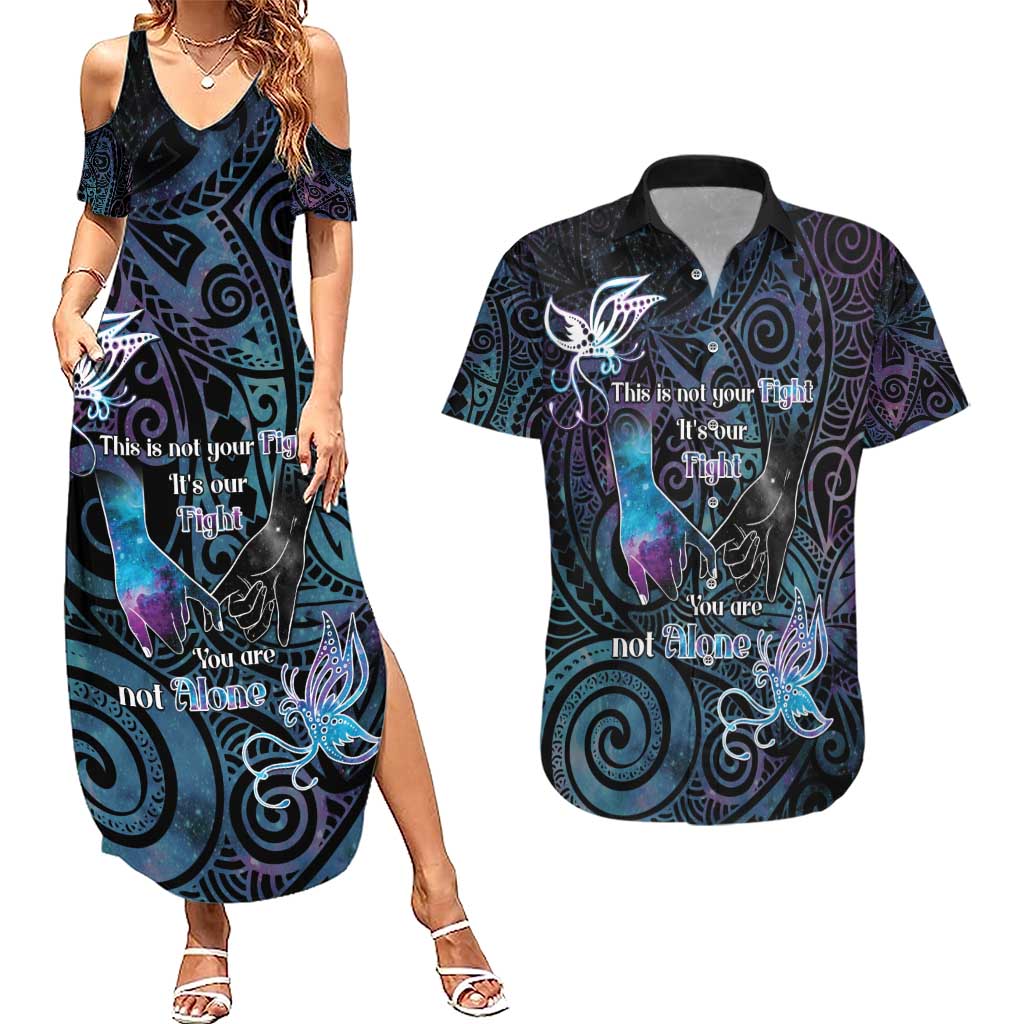 Suicide Awareness Couples Matching Summer Maxi Dress and Hawaiian Shirt You Are Not Alone LT05 Black - Polynesian Pride