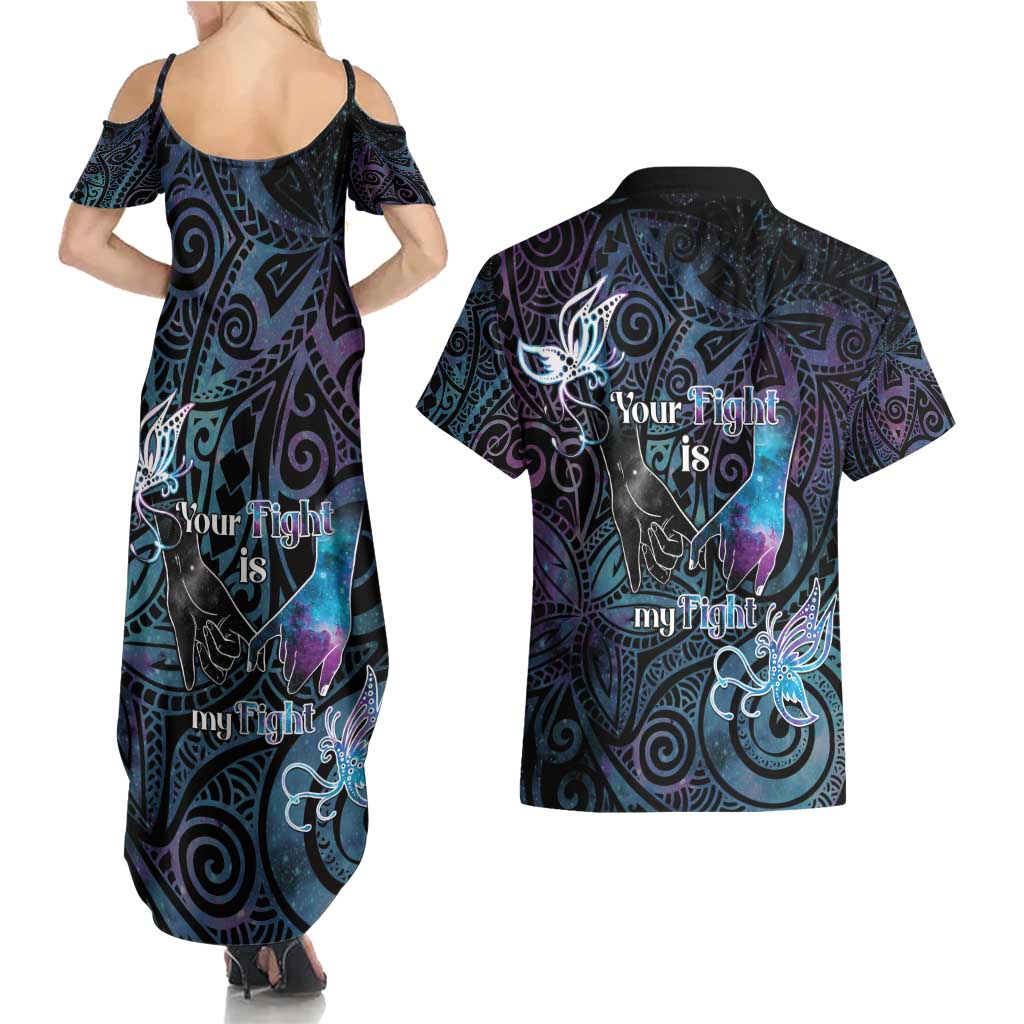 Suicide Awareness Couples Matching Summer Maxi Dress and Hawaiian Shirt You Are Not Alone - Polynesian Pride