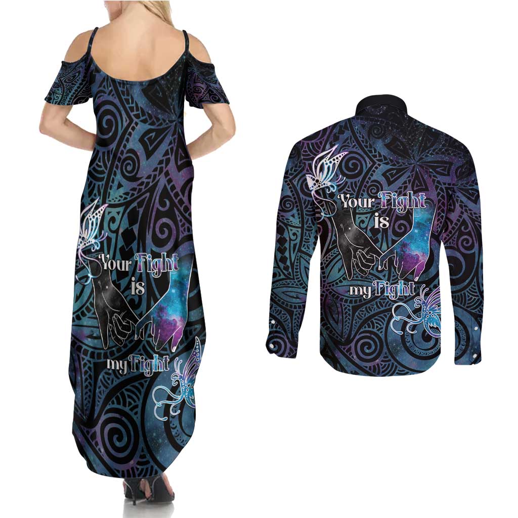 Suicide Awareness Couples Matching Summer Maxi Dress and Long Sleeve Button Shirt You Are Not Alone - Polynesian Pride