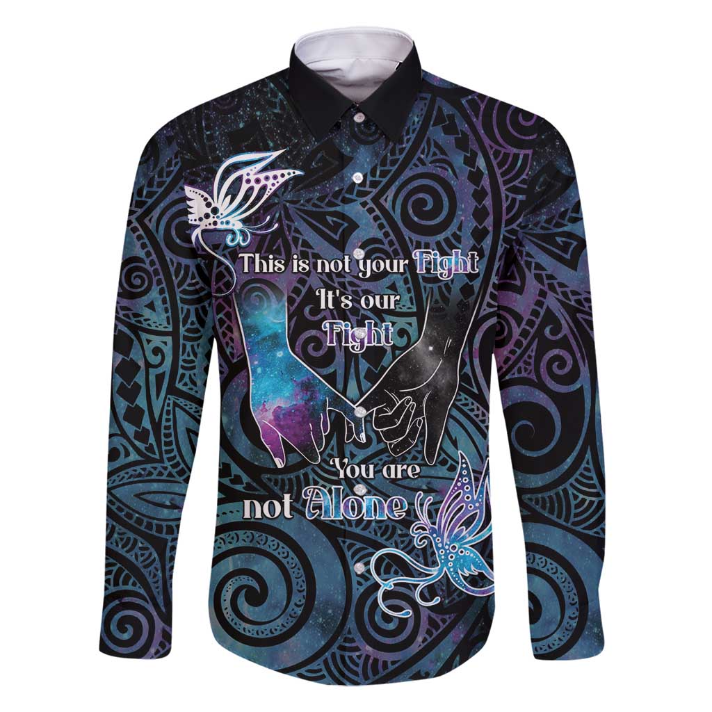 Suicide Awareness Family Matching Mermaid Dress and Hawaiian Shirt You Are Not Alone LT05 Dad's Shirt - Long Sleeve Black - Polynesian Pride