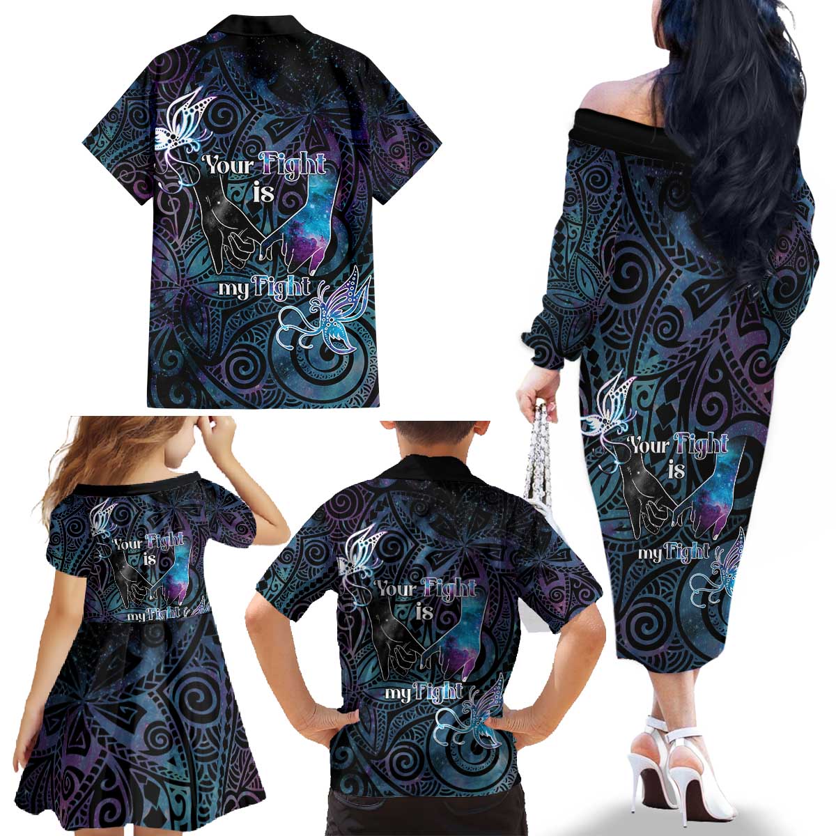 Suicide Awareness Family Matching Off The Shoulder Long Sleeve Dress and Hawaiian Shirt You Are Not Alone LT05 - Polynesian Pride
