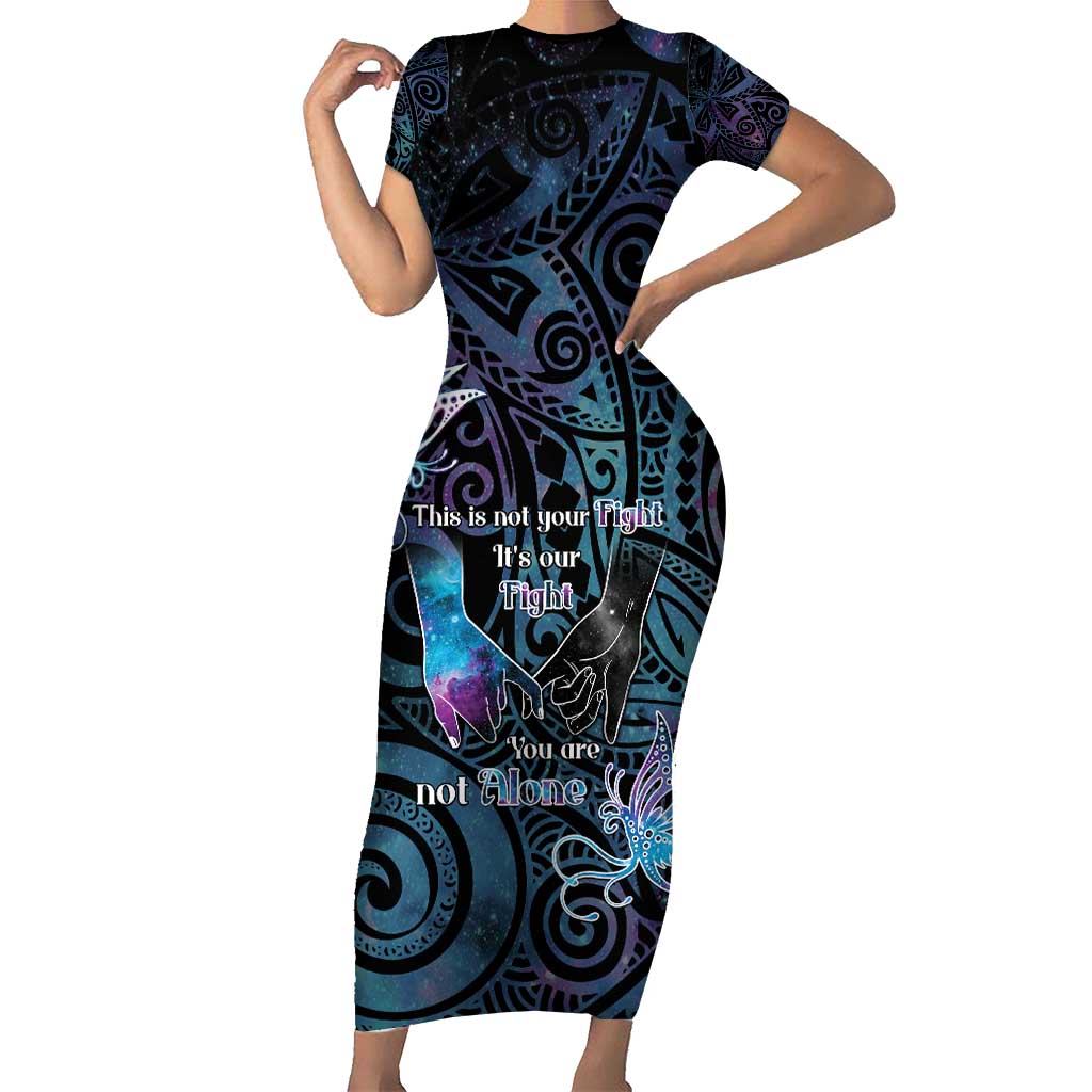 Suicide Awareness Family Matching Short Sleeve Bodycon Dress and Hawaiian Shirt You Are Not Alone LT05 Mom's Dress Black - Polynesian Pride