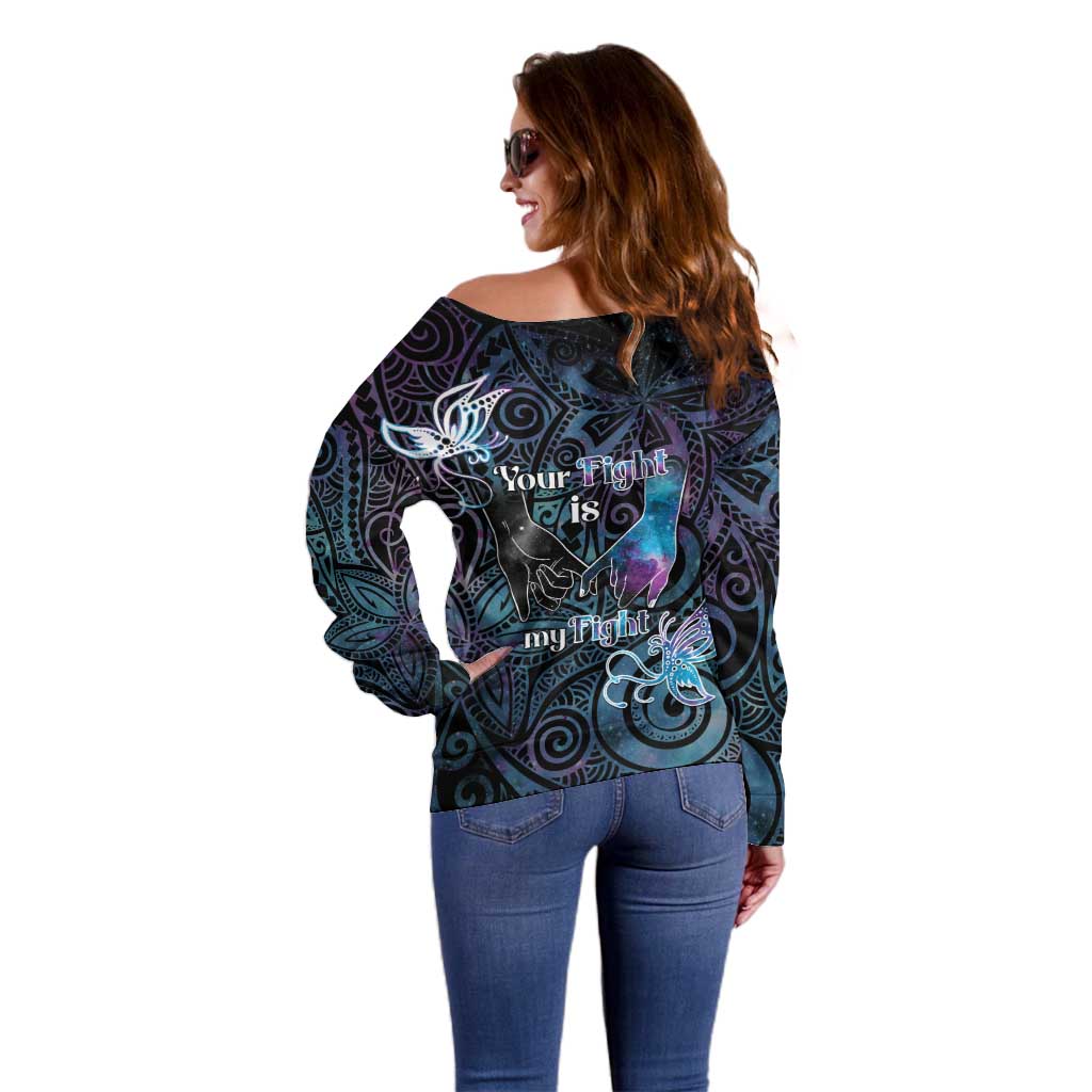 Suicide Awareness Off Shoulder Sweater You Are Not Alone - Polynesian Pride
