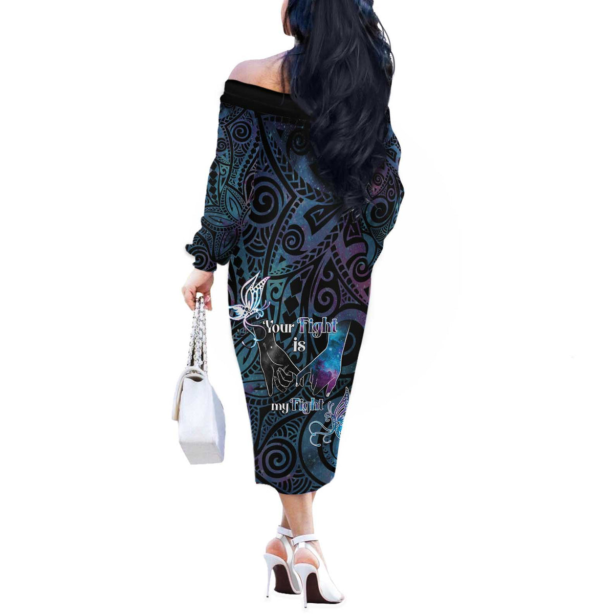 Suicide Awareness Off The Shoulder Long Sleeve Dress You Are Not Alone - Polynesian Pride