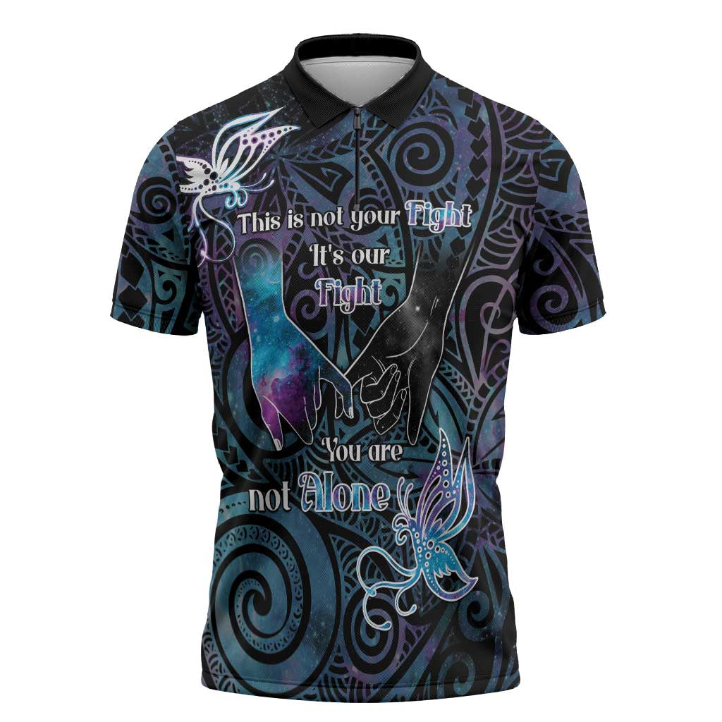 Suicide Awareness Zipper Polo Shirt You Are Not Alone - Polynesian Pride