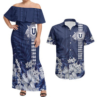 Personalized Utah State Couples Matching Off Shoulder Maxi Dress and Hawaiian Shirt Polynesian Style LT05 Blue - Polynesian Pride