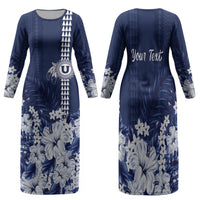 Personalized Utah State Family Matching Long Sleeve Bodycon Dress and Hawaiian Shirt Polynesian Style LT05 Mom's Dress Blue - Polynesian Pride