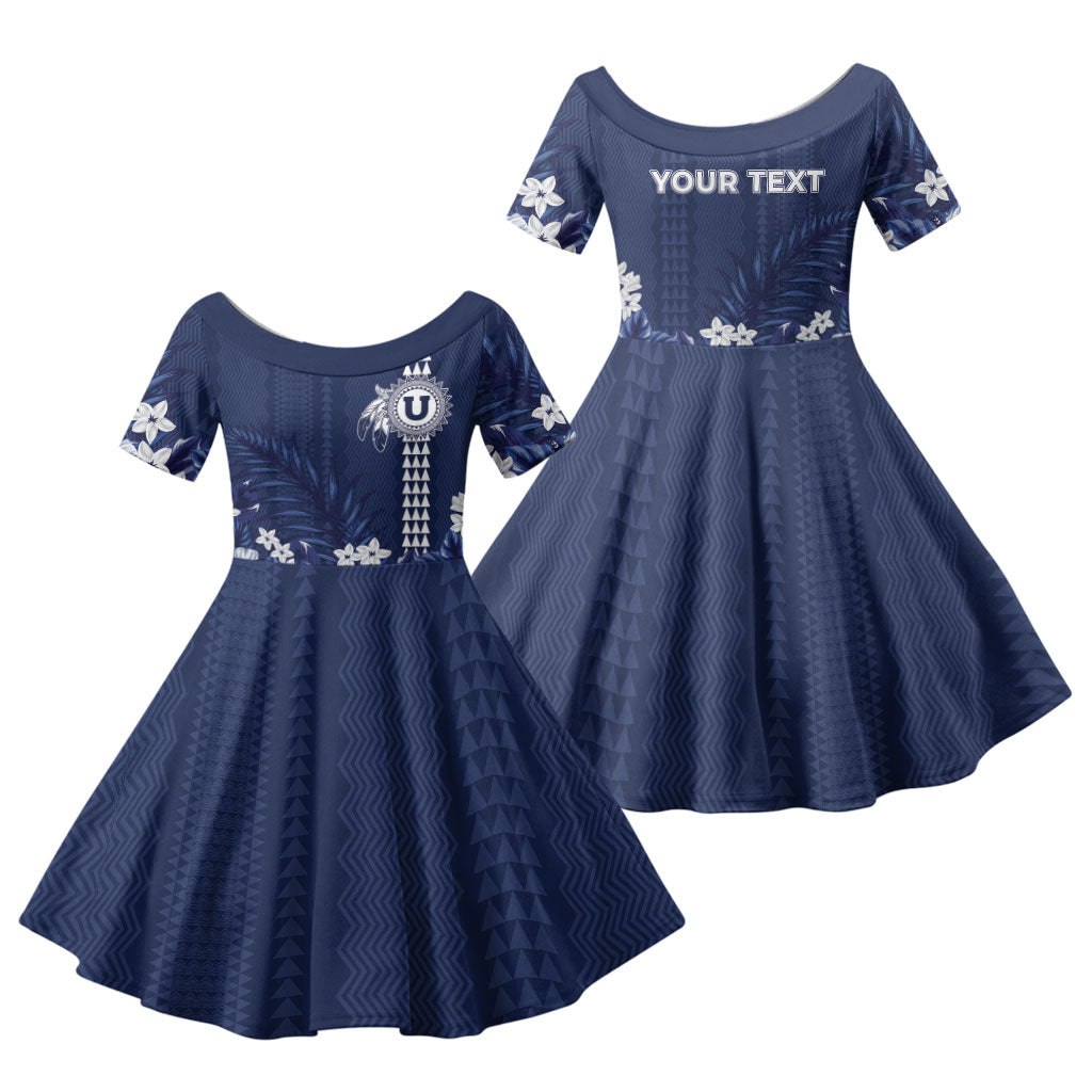 Personalized Utah State Family Matching Puletasi and Hawaiian Shirt Polynesian Style LT05 Daughter's Dress Blue - Polynesian Pride