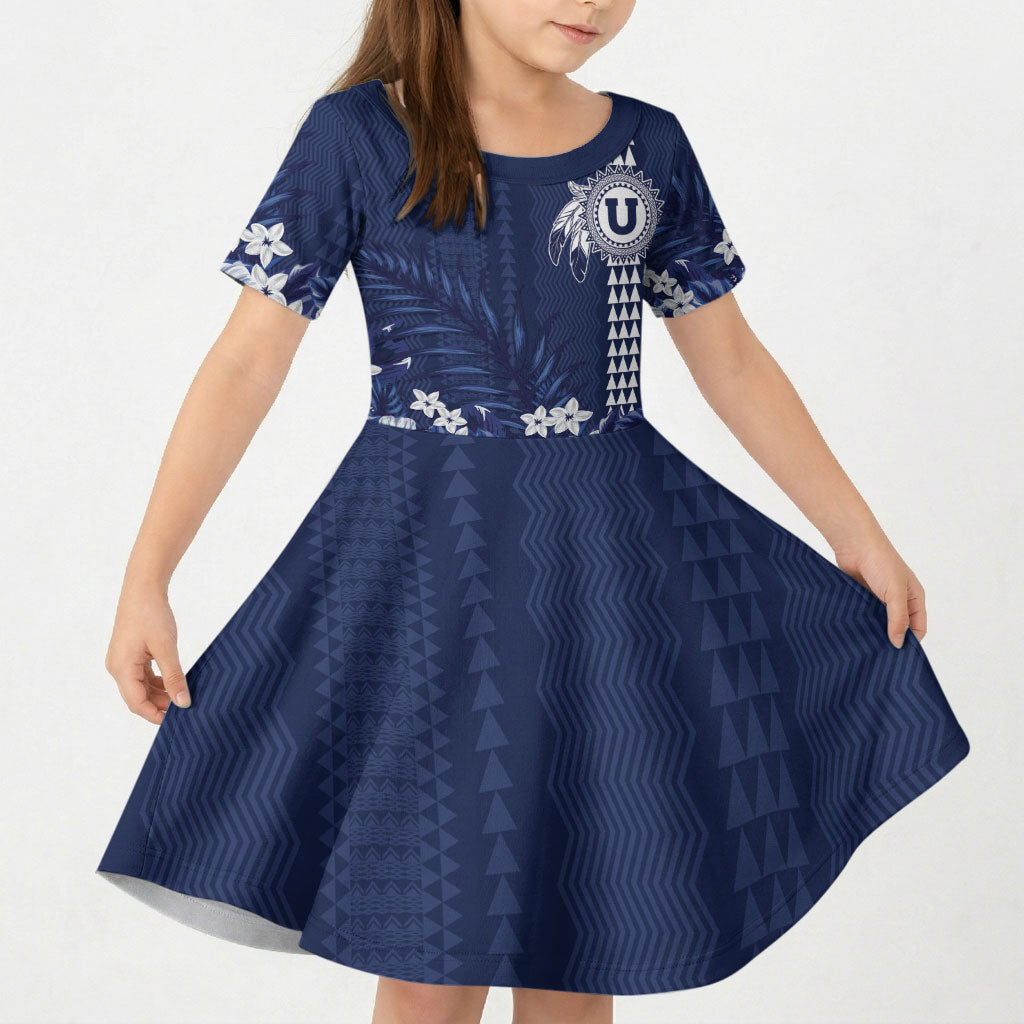 Personalized Utah State Kid Short Sleeve Dress Polynesian Style LT05 KID Blue - Polynesian Pride