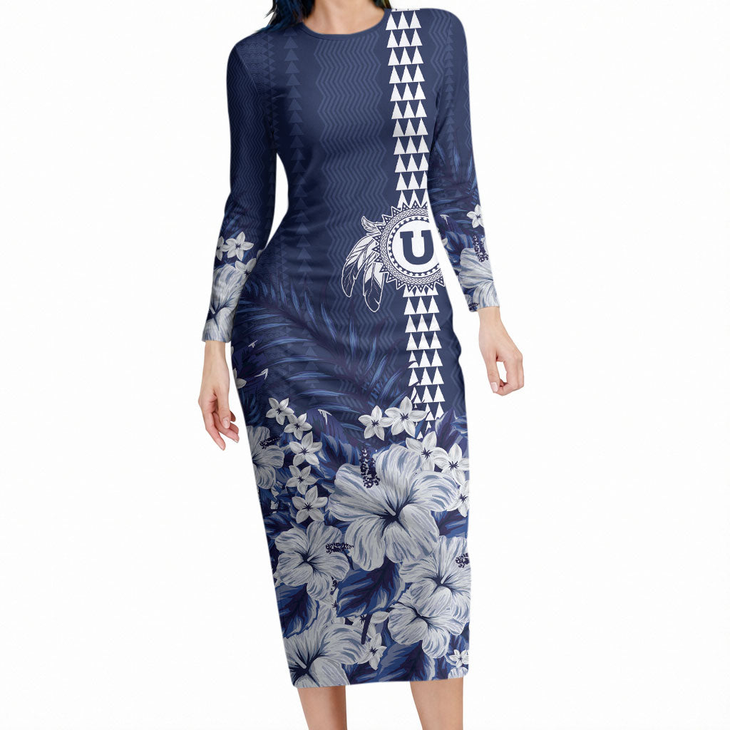 Personalized Utah State Long Sleeve Bodycon Dress Polynesian Style LT05 Long Dress Blue - Polynesian Pride