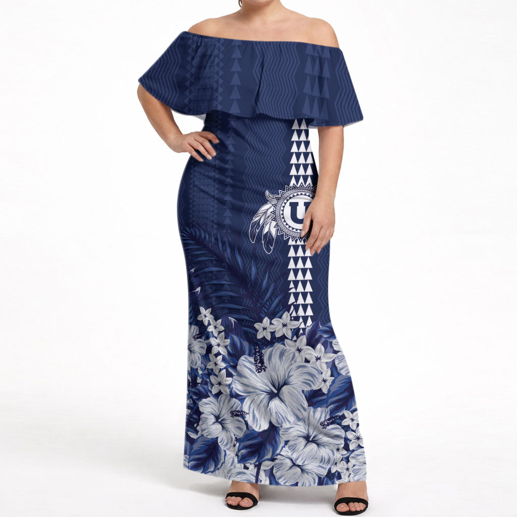 Personalized Utah State Off Shoulder Maxi Dress Polynesian Style LT05 Women Blue - Polynesian Pride