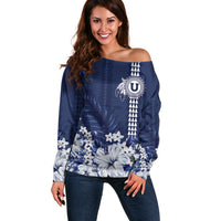 Personalized Utah State Off Shoulder Sweater Polynesian Style LT05 Women Blue - Polynesian Pride