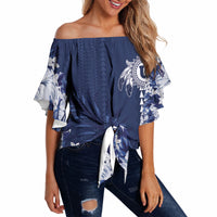 Personalized Utah State Off Shoulder Wrap Waist Top Polynesian Style LT05 Blue - Polynesian Pride