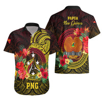 Papua New Guinea Hawaiian Shirt Coat Of Arms Tropical Flowers Polynesian Pattern LT05 - Polynesian Pride