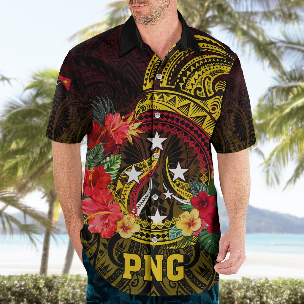 Papua New Guinea Hawaiian Shirt Coat Of Arms Tropical Flowers Polynesian Pattern LT05 - Polynesian Pride