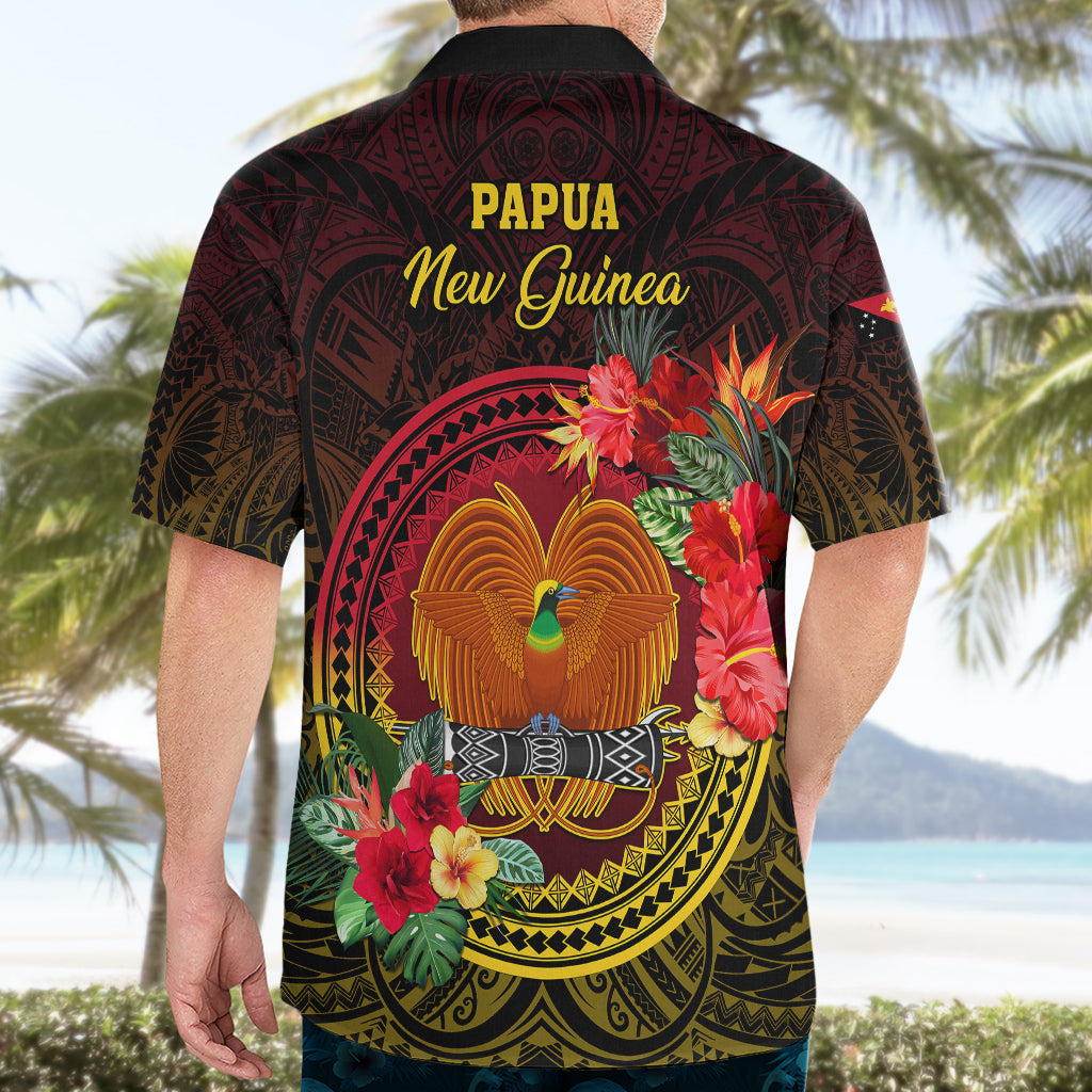 Papua New Guinea Hawaiian Shirt Coat Of Arms Tropical Flowers Polynesian Pattern LT05 - Polynesian Pride