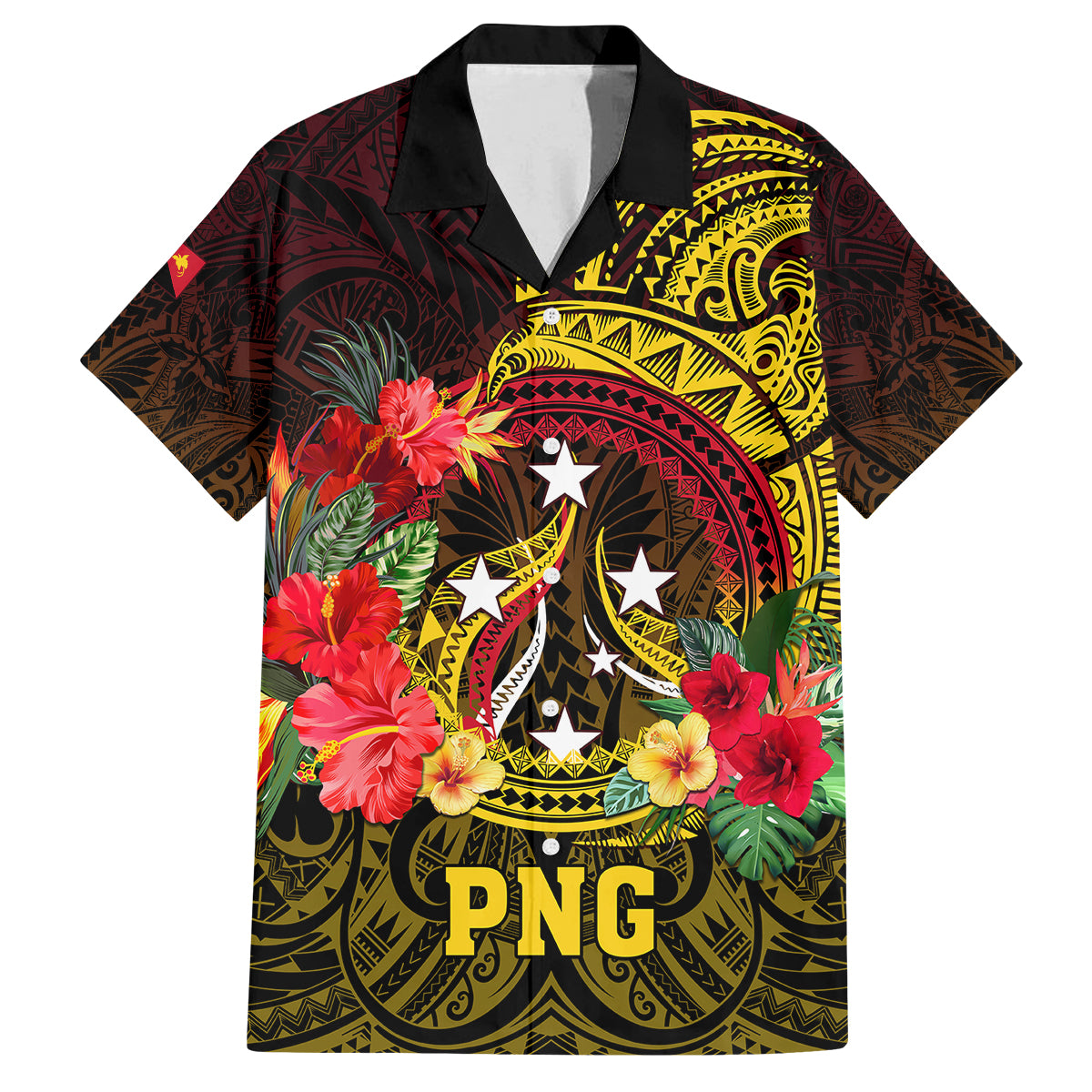 Personalized Papua New Guinea Family Matching Short Sleeve Bodycon Dress and Hawaiian Shirt Coat Of Arms Tropical Flowers Polynesian Pattern LT05 Dad's Shirt - Short Sleeve Yellow - Polynesian Pride