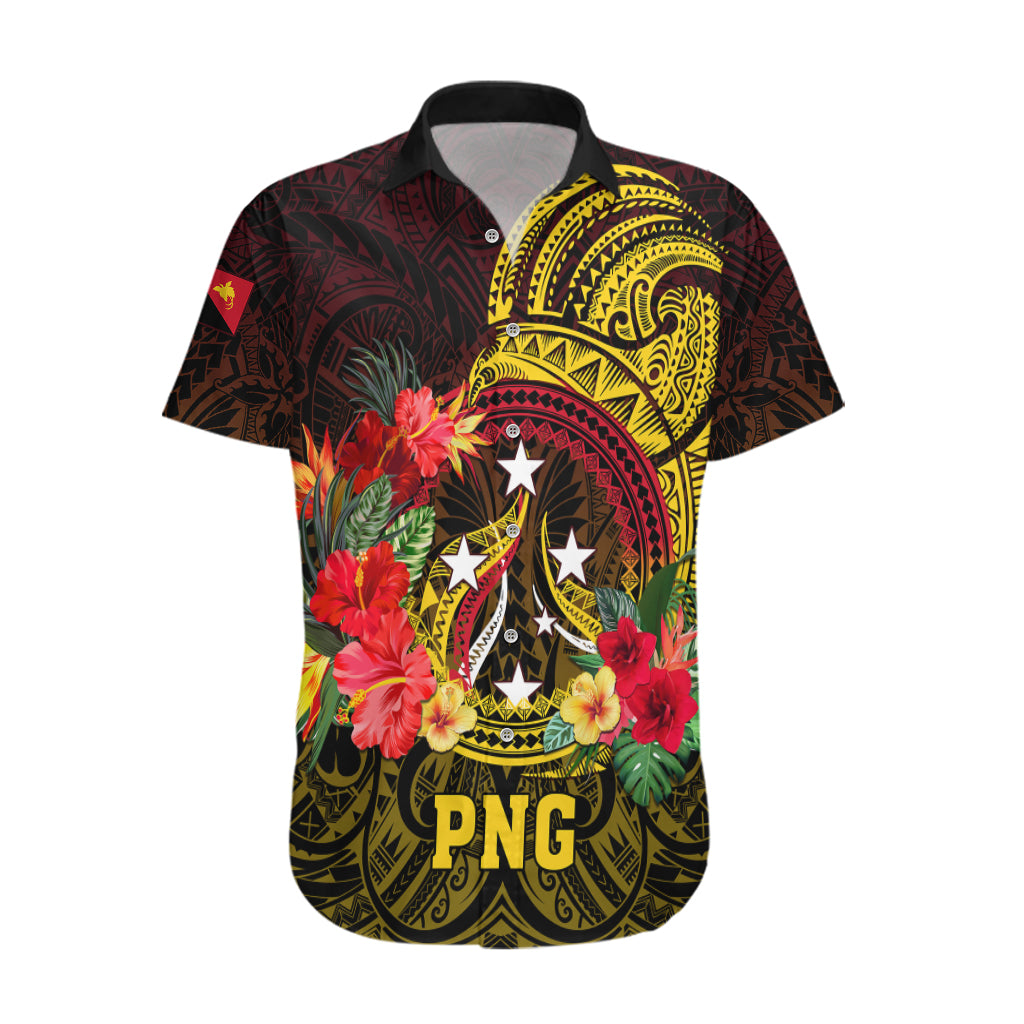 Personalized Papua New Guinea Hawaiian Shirt Coat Of Arms Tropical Flowers Polynesian Pattern LT05 Yellow - Polynesian Pride