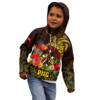Personalized Papua New Guinea Kid Hoodie Coat Of Arms Tropical Flowers Polynesian Pattern LT05 - Polynesian Pride