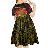 Personalized Papua New Guinea Kid Short Sleeve Dress Coat Of Arms Tropical Flowers Polynesian Pattern LT05 - Polynesian Pride