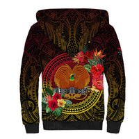 Personalized Papua New Guinea Sherpa Hoodie Coat Of Arms Tropical Flowers Polynesian Pattern LT05 - Polynesian Pride