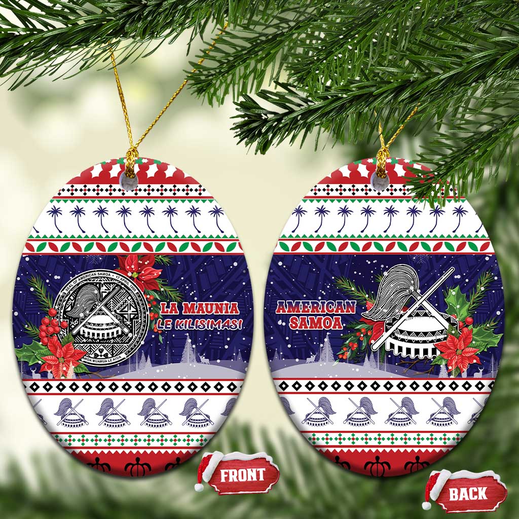American Samoa Christmas Ceramic Ornament Poinsettia La Maunia Le Kilisimasi LT05 Oval White - Polynesian Pride