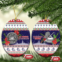 American Samoa Christmas Ceramic Ornament Poinsettia La Maunia Le Kilisimasi LT05 Oval White - Polynesian Pride