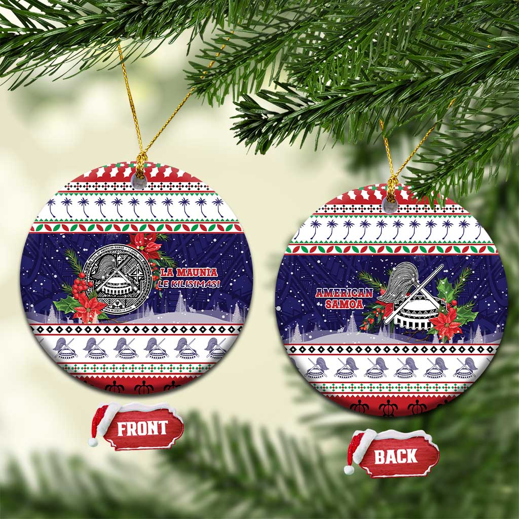 American Samoa Christmas Ceramic Ornament Poinsettia La Maunia Le Kilisimasi LT05 Circle White - Polynesian Pride