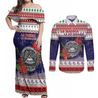 American Samoa Christmas Couples Matching Off Shoulder Maxi Dress and Long Sleeve Button Shirt Poinsettia La Maunia Le Kilisimasi