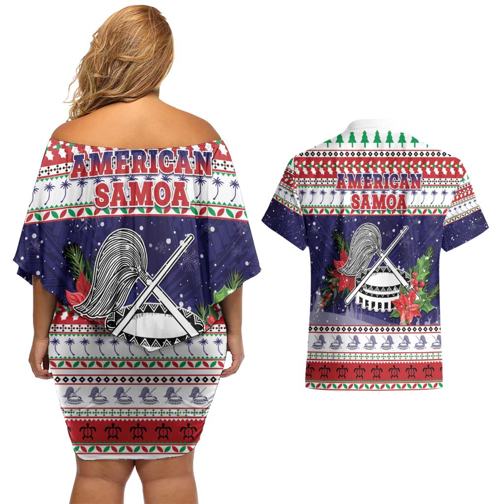 American Samoa Christmas Couples Matching Off Shoulder Short Dress and Hawaiian Shirt Poinsettia La Maunia Le Kilisimasi LT05 - Polynesian Pride