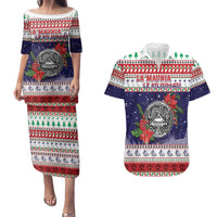 American Samoa Christmas Couples Matching Puletasi and Hawaiian Shirt Poinsettia La Maunia Le Kilisimasi LT05 White - Polynesian Pride
