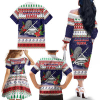 American Samoa Christmas Family Matching Off The Shoulder Long Sleeve Dress and Hawaiian Shirt Poinsettia La Maunia Le Kilisimasi LT05 - Polynesian Pride