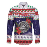 American Samoa Christmas Family Matching Off The Shoulder Long Sleeve Dress and Hawaiian Shirt Poinsettia La Maunia Le Kilisimasi LT05 Dad's Shirt - Long Sleeve White - Polynesian Pride