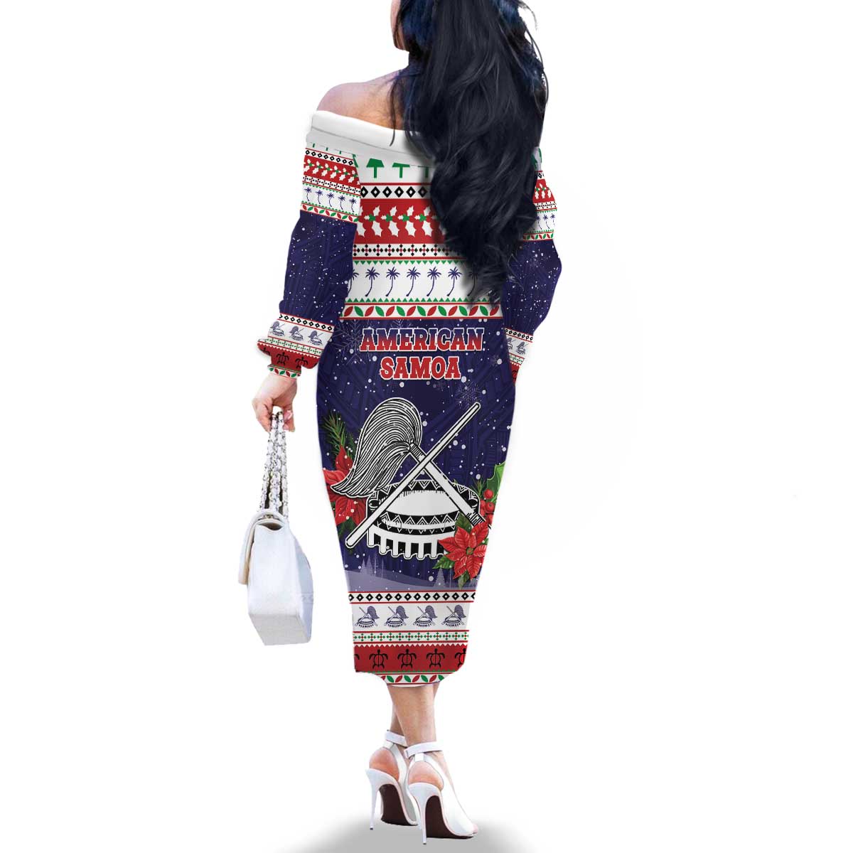 American Samoa Christmas Family Matching Off The Shoulder Long Sleeve Dress and Hawaiian Shirt Poinsettia La Maunia Le Kilisimasi LT05 - Polynesian Pride