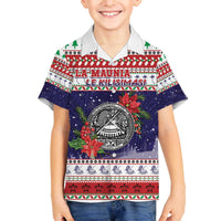 American Samoa Christmas Family Matching Off The Shoulder Long Sleeve Dress and Hawaiian Shirt Poinsettia La Maunia Le Kilisimasi LT05 Son's Shirt White - Polynesian Pride