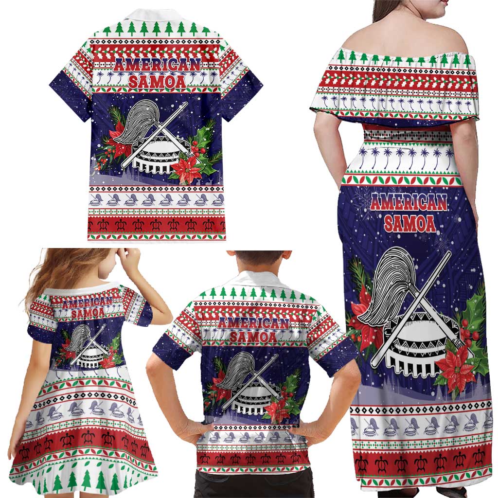American Samoa Christmas Family Matching Off Shoulder Maxi Dress and Hawaiian Shirt Poinsettia La Maunia Le Kilisimasi LT05 - Polynesian Pride