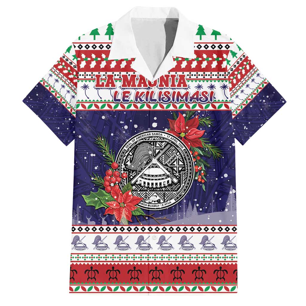 American Samoa Christmas Family Matching Off Shoulder Maxi Dress and Hawaiian Shirt Poinsettia La Maunia Le Kilisimasi LT05 Dad's Shirt - Short Sleeve White - Polynesian Pride
