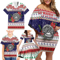 American Samoa Christmas Family Matching Off Shoulder Short Dress and Hawaiian Shirt Poinsettia La Maunia Le Kilisimasi LT05 - Polynesian Pride