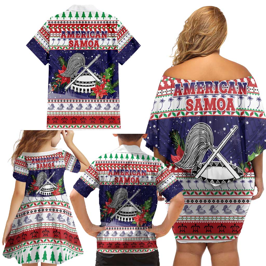 American Samoa Christmas Family Matching Off Shoulder Short Dress and Hawaiian Shirt Poinsettia La Maunia Le Kilisimasi LT05 - Polynesian Pride
