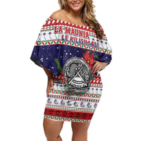 American Samoa Christmas Family Matching Off Shoulder Short Dress and Hawaiian Shirt Poinsettia La Maunia Le Kilisimasi LT05 Mom's Dress White - Polynesian Pride