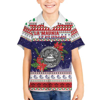 American Samoa Christmas Family Matching Off Shoulder Short Dress and Hawaiian Shirt Poinsettia La Maunia Le Kilisimasi LT05 Son's Shirt White - Polynesian Pride