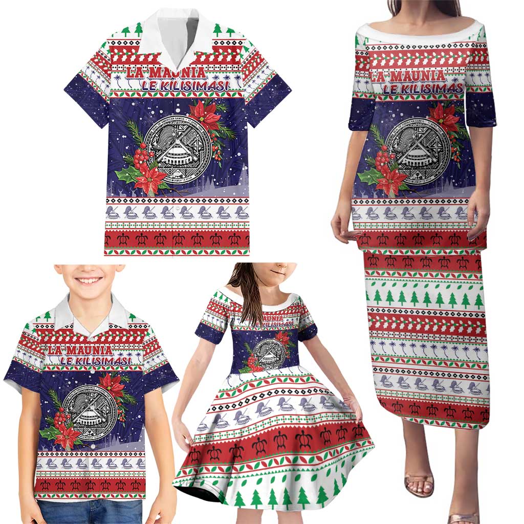 American Samoa Christmas Family Matching Puletasi and Hawaiian Shirt Poinsettia La Maunia Le Kilisimasi LT05 - Polynesian Pride