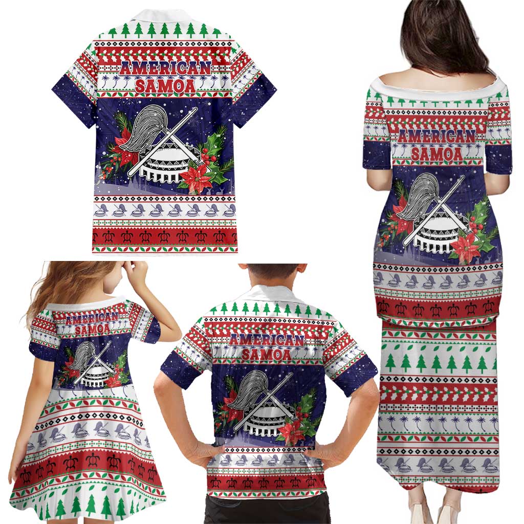 American Samoa Christmas Family Matching Puletasi and Hawaiian Shirt Poinsettia La Maunia Le Kilisimasi LT05 - Polynesian Pride