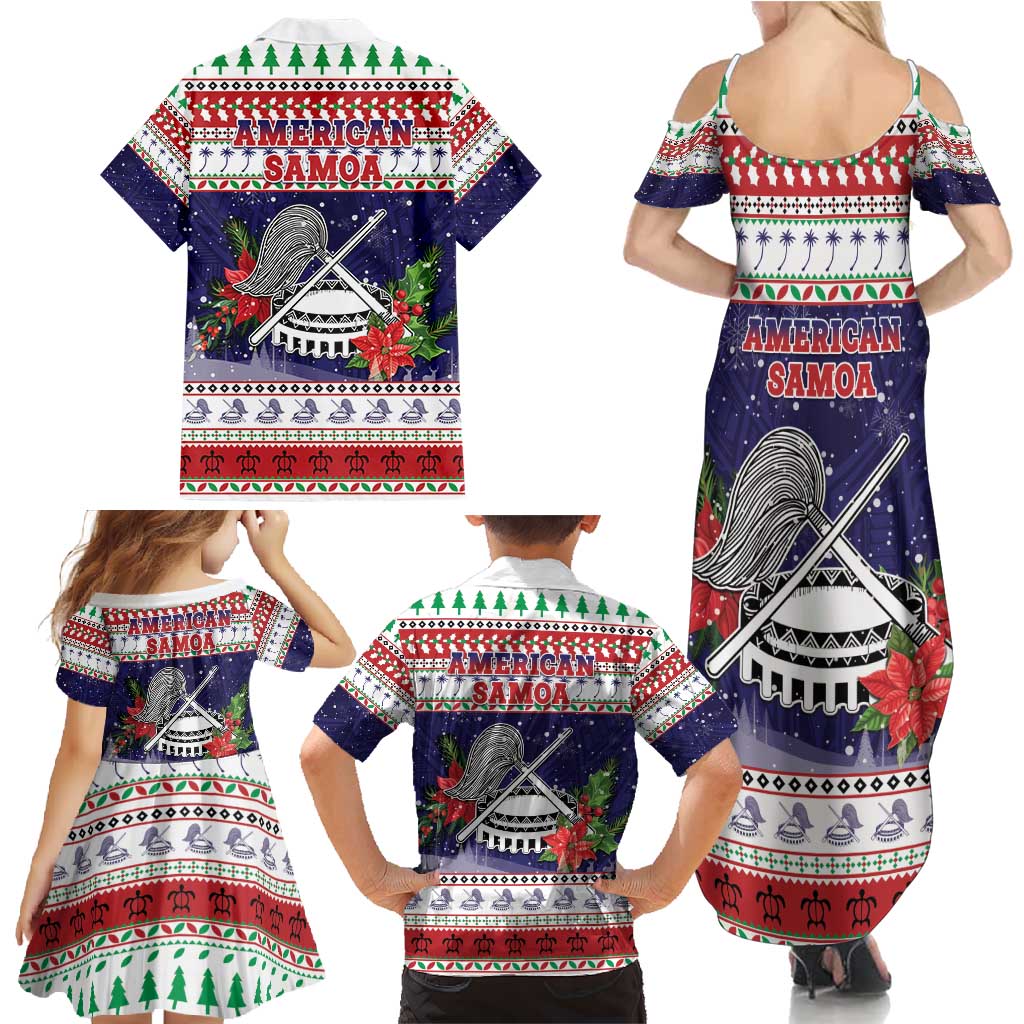 American Samoa Christmas Family Matching Summer Maxi Dress and Hawaiian Shirt Poinsettia La Maunia Le Kilisimasi